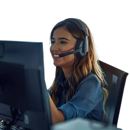 Freundliche Mitarbeiterin in einem Telefonat