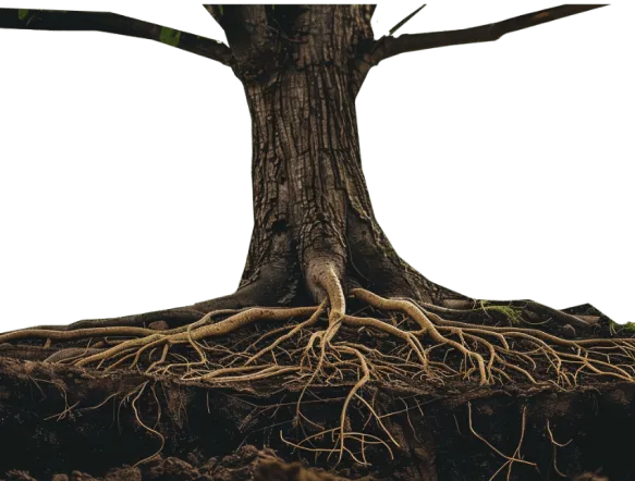 Roots carefully exposed with a suction excavator.